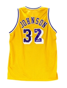 Lot of (12) Magic Johnson Signed Yellow Los Angeles Lakers Jerseys